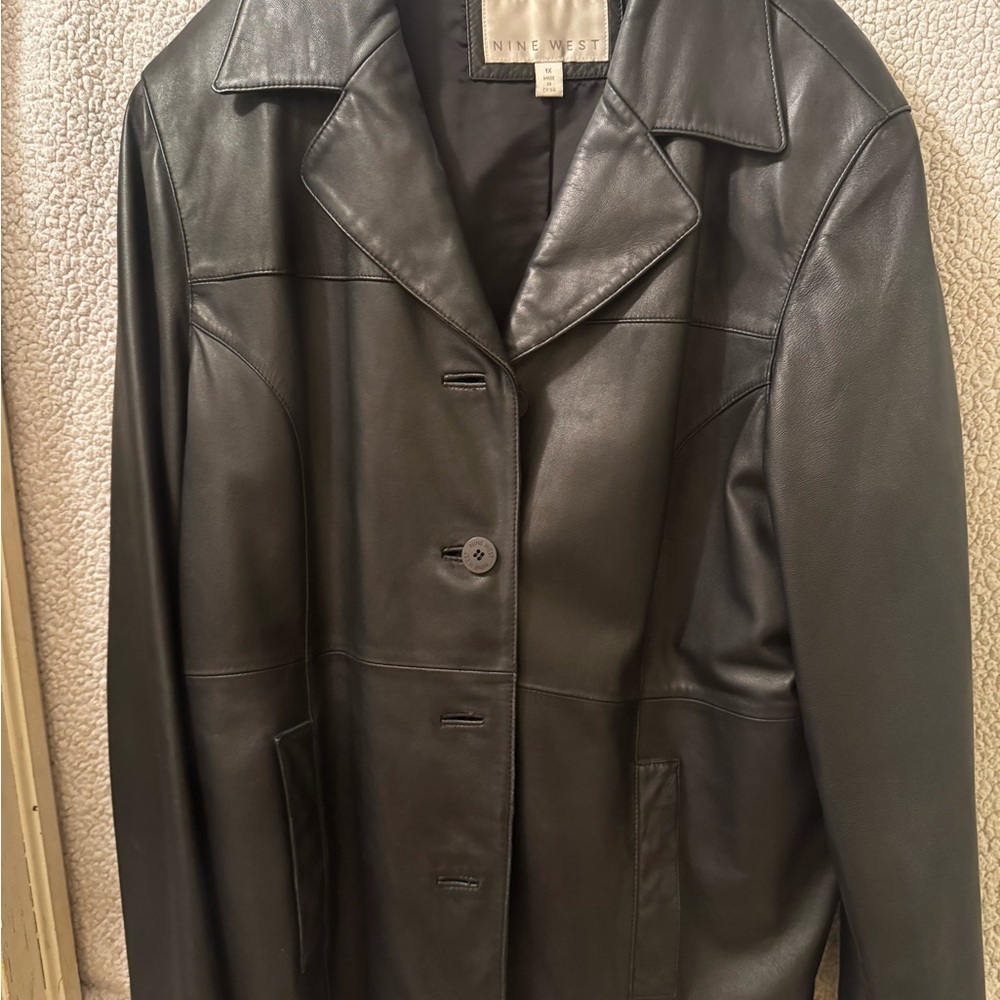 Nine West Black Leather Jacket Classic Style